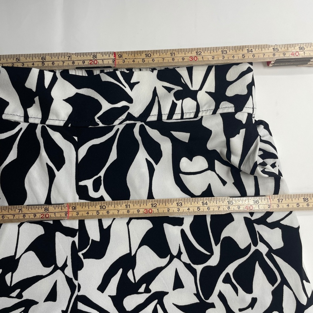 Three Dots Black White Abstract Leaf Print Wide Leg Pull On Pants S Office Bold - Picture 6 of 11